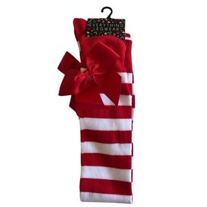 Everything Legwear Women’s Red & White Stripe Bow Over the Knee Socks